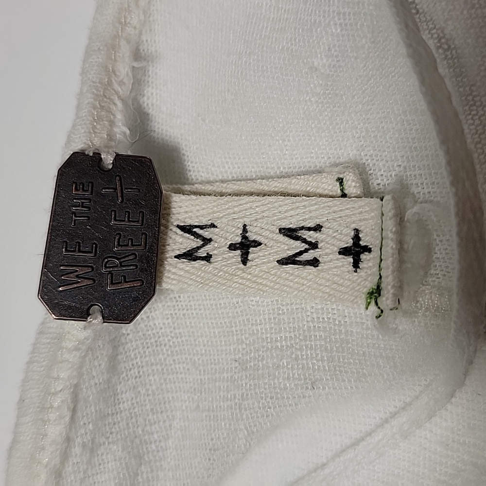 FP We The Free Ombre Linen Slub 3/4 Sleeve Top Ivory Pink Strawberry M - Picture 12 of 16